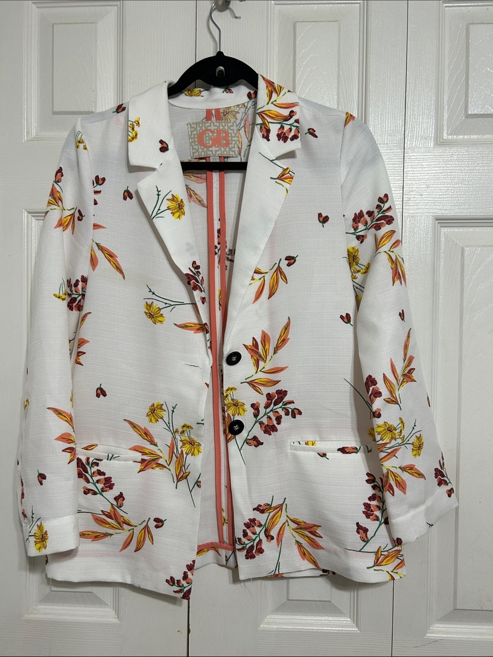 Gianni Bini White Floral Blazer with Orange & Yellow Print
